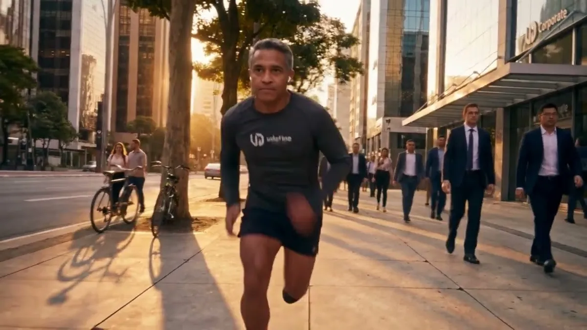 Vídeo promocional da UDEFINE, marca premium de roupas esportivas, criado com inteligência artificial